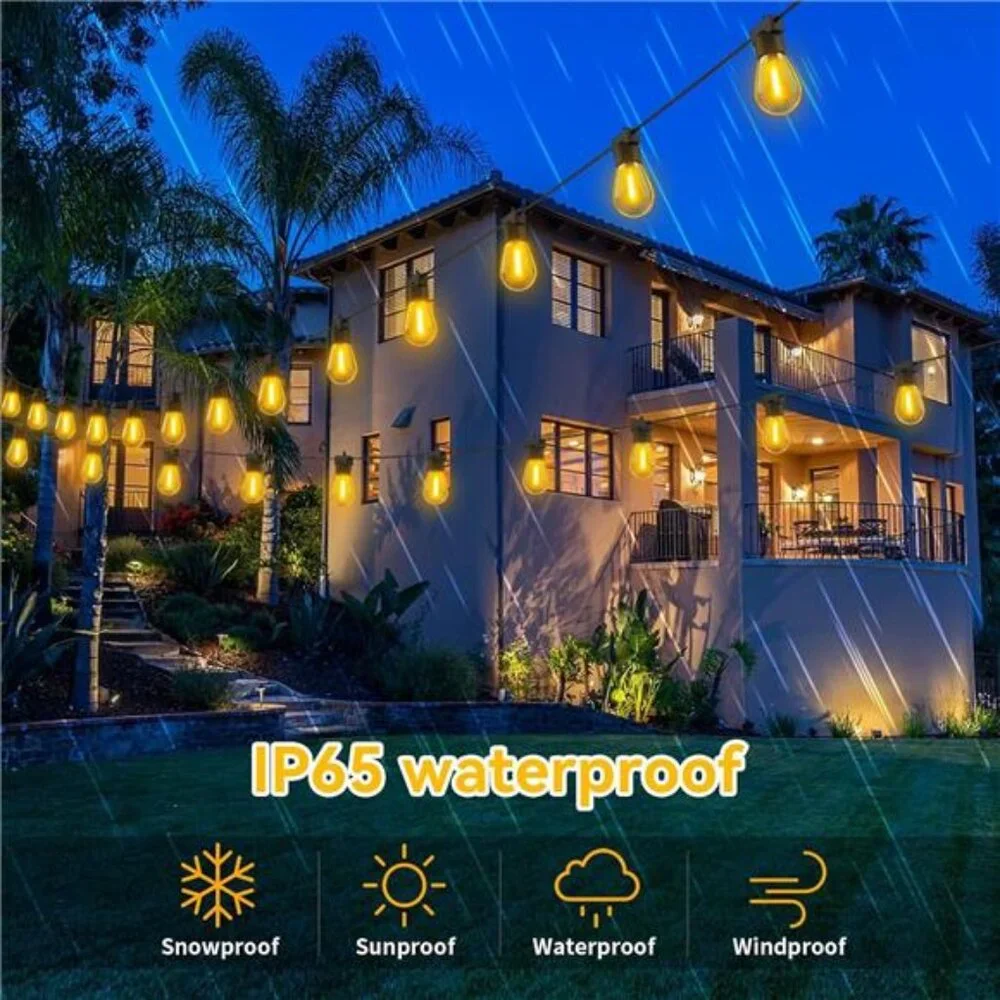 96FT(48FTx2) LED Outdoor String Lights Outside Patio Yard Lighting Waterproof